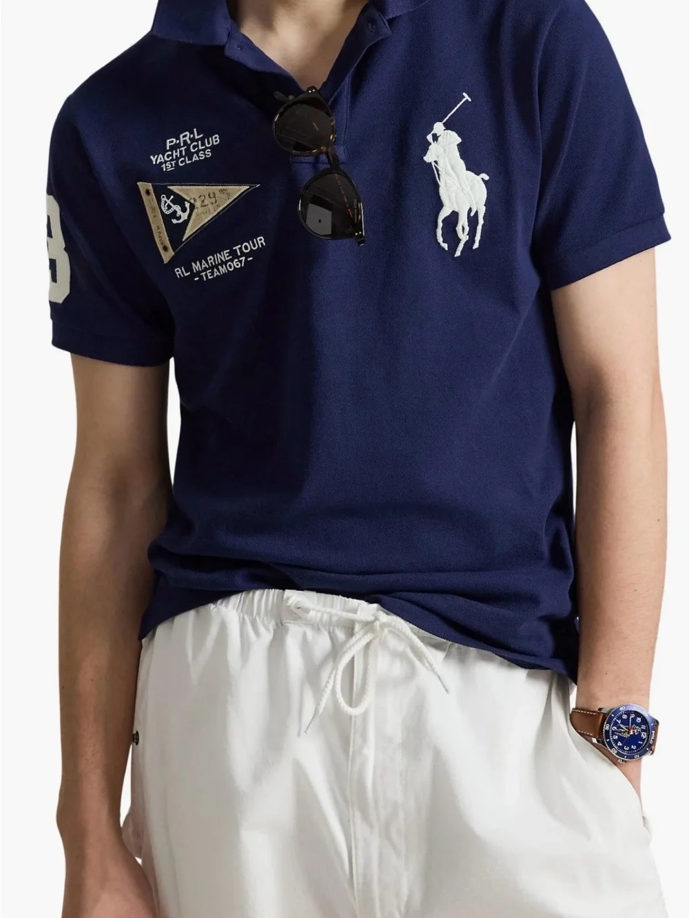 Ralph Lauren Navy Polo Shirt with Embroidered Logo Yacht Club - Size L ~ NWT